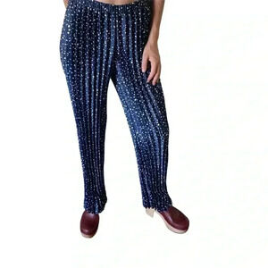 NEW! TOIT VOLANT FULLY PLEATED NAVY POLKA DOT PULLON WIDE LEG BOHO PANTS M/L